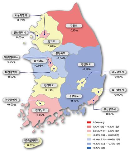 ▲시도별 아파트 매매가격지수 변동률(자료=한국감정원)