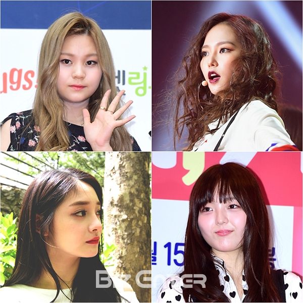 ▲(왼쪽 상단부터 시계방향으로)여자친구 엄지, CLC 장예은, 서신애, 프리스틴 결경(사진=윤예진 기자 yoooon@)