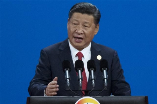 ▲시진핑 중국 국가주석이 14일(현지시간) 베이징에서 열린 일대일로 국제협력 정상포럼 개막식에서 연설하고 있다. 사진=AP뉴시스