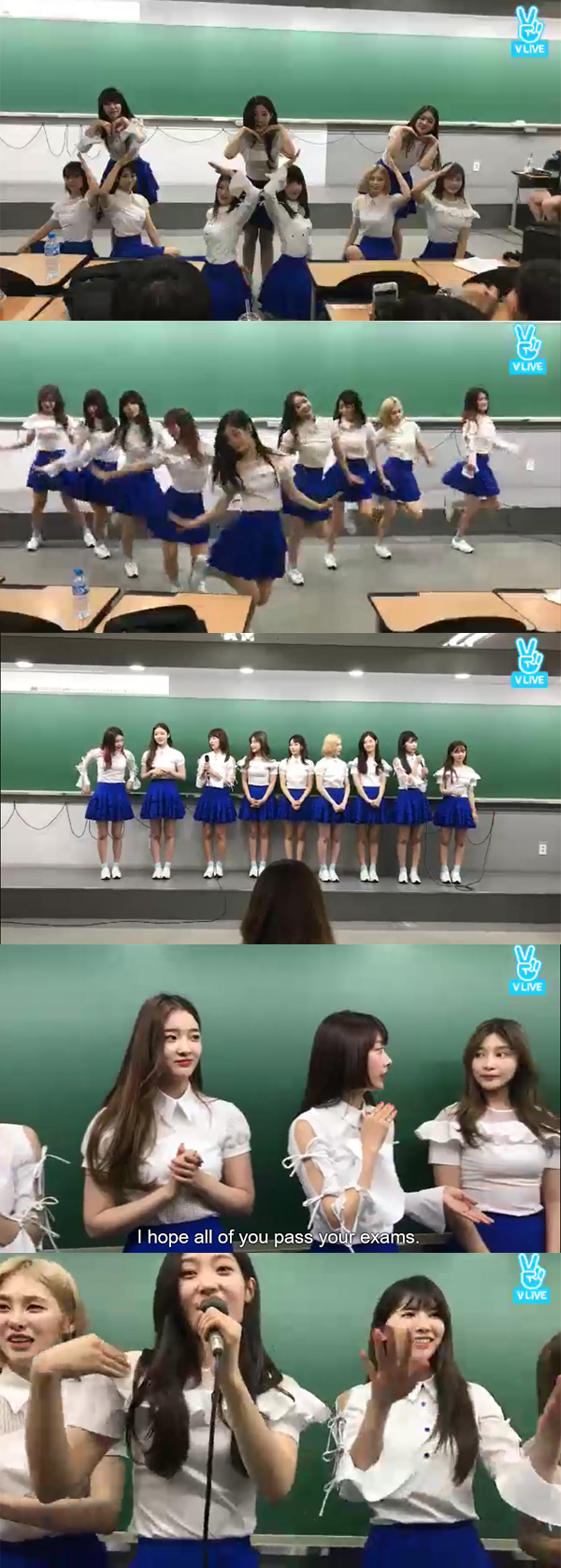 ▲다이아가 15일 오후 노량진 학원가를 방문해 수험생들을 위해 응원 무대를 가졌다.(사진=네이버 V LIVE)