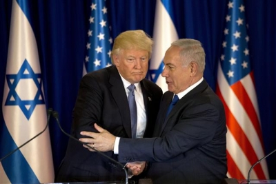 ▲도널드 트럼프 미국 대통령(왼쪽)이 22일(현지시간) 이스라엘 예루살렘에서 베냐민 네타냐후 총리(오른쪽)과 기자회견을 했다. 출처 = EPA연합뉴스