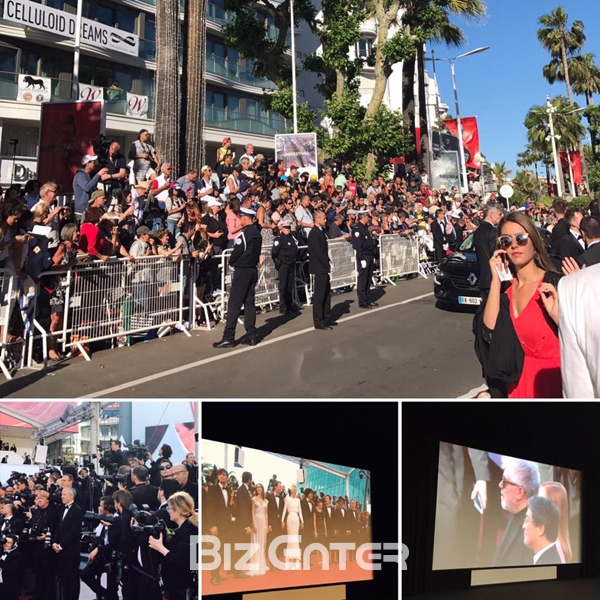 ▲‘옥자’ day. 틸다 스윈튼, 제이크 질렌할, 릴리 콜린스, 폴 다노 등 세계적인 배우들이 출연한 영화인만큼 ‘옥자’ 취재 열기는 대단히 뜨거웠다. 이들의 수장은 봉준호. 팔이 안으로 굽어서일까. 현장에서 뭉클하게 다가오는 지점이 있었다.