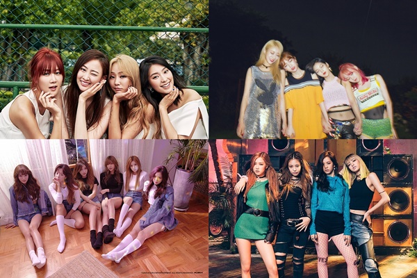 ▲(좌측 상단부터 시계방향으로)그룹 씨스타, 나인뮤지스, 블랙핑크, 에이핑크(사진=스타쉽엔터테인먼트, 스타제국, 플랜에이엔터테인먼트, YG엔터테인먼트)