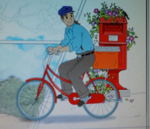 ▲소식을 전달하는 빨간 자전거를 탄 우체부 아저씨(박혜경 동년기자)