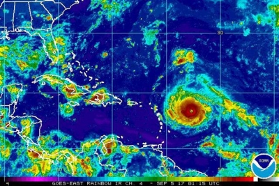 ▲카리브해 동쪽 끝에서 발생한 허리케인 '어마(Irma)'가 미 동남부 플로리다 주를 향해 북서진하고 있다. (AP/뉴시스)