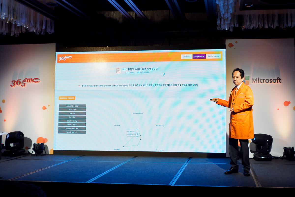 ▲인공지능 지방흡입 발표회에서 365mc 대표원장협의회 김남철 회장이 신기술 개발 과정을 설명하고 있다. (이준호 기자 jhlee@)