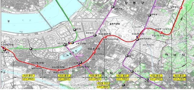 ▲잠실동(2호선 종합운동장역)~올림픽공원~둔촌동(보훈병원) 노선도.(자료제공=서울시)