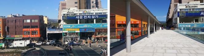 ▲공중보행교의 공사 전(왼쪽)후 모습.(사진=서울시)