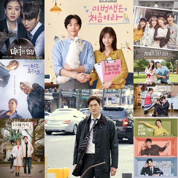 ▲(사진=KBS2 '마녀의법정', MBC '20세기소년소녀', tvN '이번생은처음이라', KBS2 '매드독', tvN '부암동 복수자들', KBS2 '고백부부', JTBC '더패키지', tvN '변혁의 사랑' 포스터)
