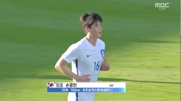 ▲모로코와 평가전에서 득점한 손흥민(사진=MBC 중계화면)