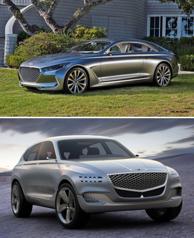▲제네시스 라인업에 고성능 2도어 쿠페와 SUV가 속속 등장할 예정이다. 사진 위는 쿠페 콘셉트 비전G, 아래는 제네시스 SUV의 근간이될 GV80의 모습. (출처=미디어현대)