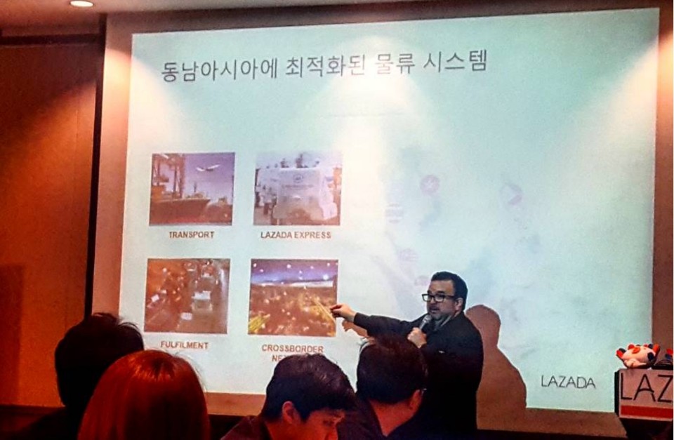 ▲발표 중인 윌 로스(Will Ross) 라자다 크로스보더 대표이사 모습(고대영 기자 kodae0@)