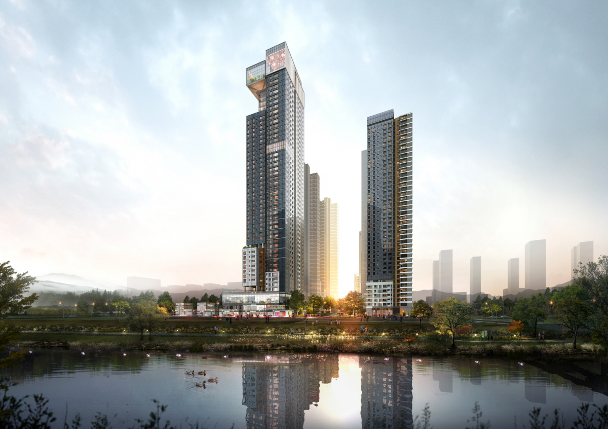 ▲한화건설·신동아건설·모아종합건설이 컨소시엄을 구성해 이달 공급하는 ‘세종 리더스포레’ 투시도(사진=한화건설)