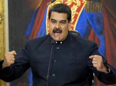 ▲베네수엘라의 니콜라스 마두로 대통령이 10월 17일(현지시간) 카라카스에서 기자회견을 하고 있다. 마두로 대통령은 3일 자국이 보유한 원자재를 기반으로 둔 가상화폐 페트로를 창출할 것이라고 밝혔다. 카라카스/AP뉴시스