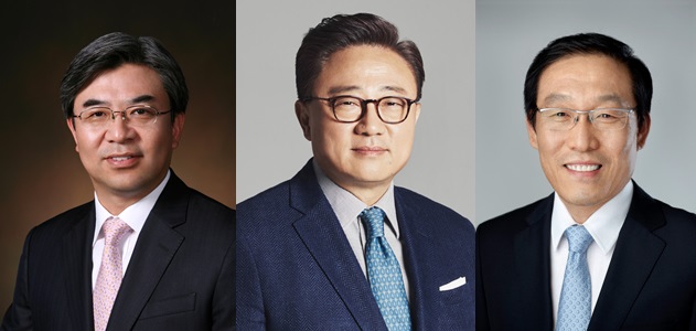 ▲왼쪽부터 김현석 소비자가전(CE) 부문장, 고동진 IT·모바일 부문장, 김기남 디바이스솔루션(DS) 부문장.