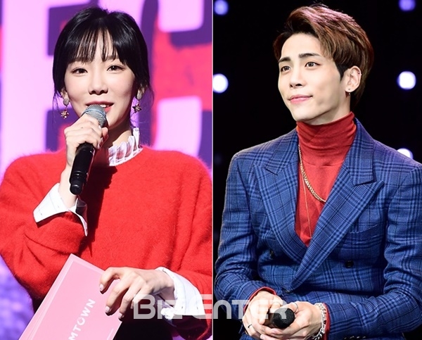 ▲소녀시대 태연(왼쪽)과 故 종현(사진=비즈엔터DB)