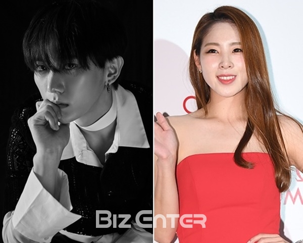 ▲가수 장현승(왼쪽)과 리듬체조 선수 출신 프로볼러 신수지(사진=큐브엔터테인먼트, 비즈엔터DB)