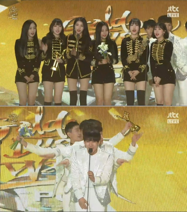 ▲여자친구(위) 비투비(사진=JTBC '2018 골든디스크')