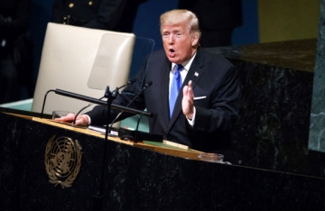 ▲도널드 트럼프 미국 대통령이 지난해 9월19일(현지시간) 뉴욕 유엔 본부에서 열린 유엔 총회에 처음 참석해 연설하고 있다. 뉴욕/AP뉴시스