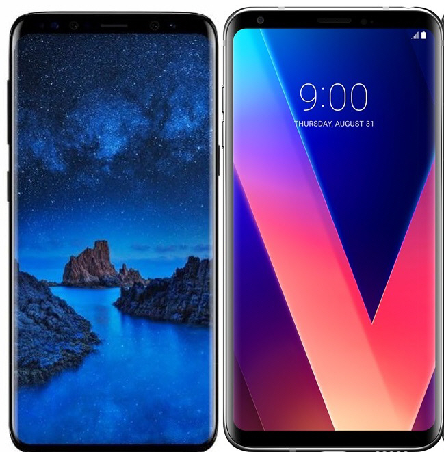 ▲갤럭시S9 가상 이미지(왼쪽), LG V30 제품 사진. 사진제공=포브스, LG전자