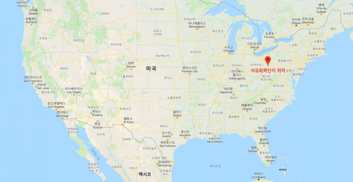 ▲대림산업이 태국 PTT 글로벌 케미칼과 공동으로 사업개발을 추진하는 미국 석유화학단지 위치도(사진=대림산업)