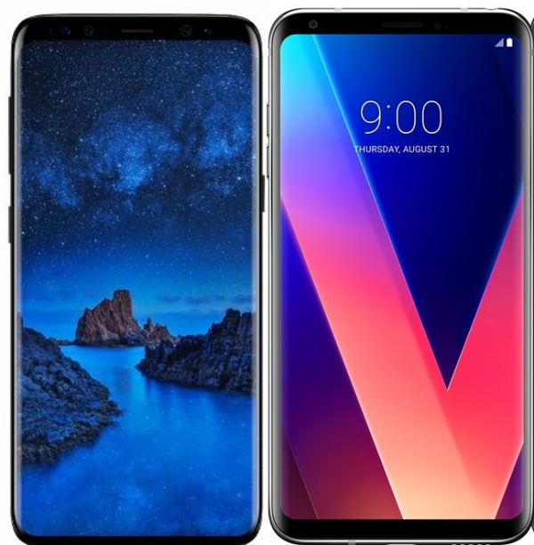 ▲갤럭시S9 가상 이미지(왼쪽), LG V30 제품 사진. 사진제공=포브스, LG전자
