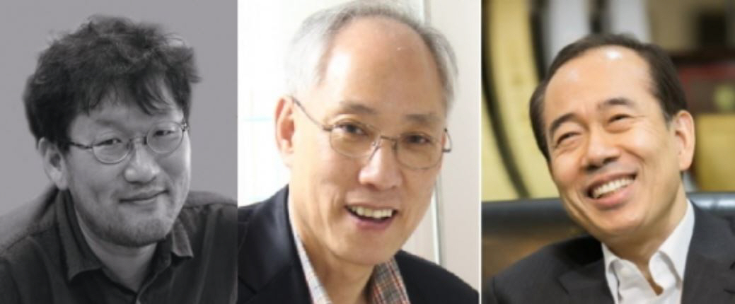 ▲왼쪽부터 손영우 고등과학원 교수, 원주희 샘물호스피스선교회 회장, 황철주 주성엔지니어링 대표이사.