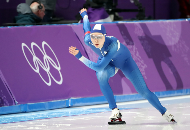 ▲12일 오후 강릉 스피드스케이팅 경기장에서 열린 2018 평창 동계올림픽 스피드스케이팅 여자 1500m 경기에서 노선영이 질주하고 있다.(연합뉴스)