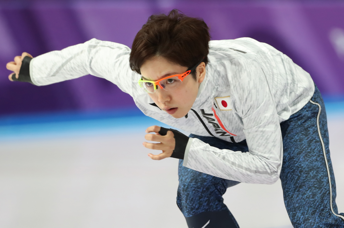 ▲12일 오후 강릉 스피드스케이팅 경기장에서 열린 2018 평창동계올림픽 스피드스케이팅 여자 1500m 경기에 앞서 일본의 고다이라 나오가 몸을 풀고 있다. (연합뉴스)
