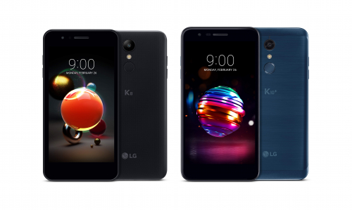 ▲2018년형 LG K10+ 모로칸 블루, 018년형 LG K8 오로라 블랙(사진제공=LG전자)