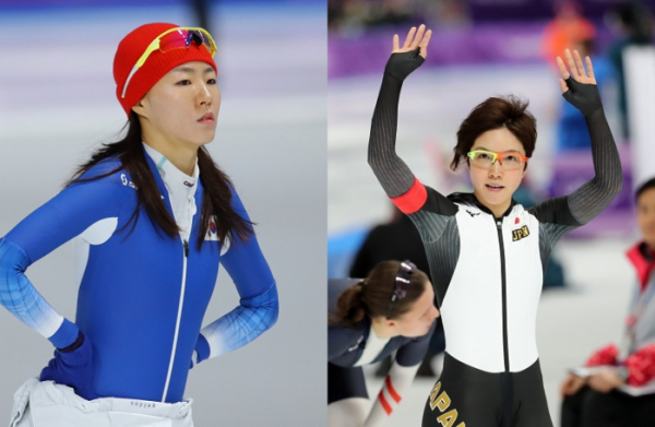 ▲'2018 평창 동계올림픽' 스피드스케이팅 여자 500m에 출전하는 이상화(왼쪽)와 고다이라 나오.(연합뉴스)