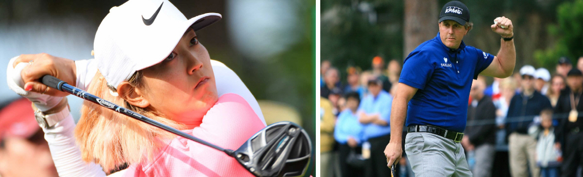 ▲캘러웨이골프는 필 미켈슨(오른쪽)과 미셸 위 두 선수의 값진 우승을 기념해 ‘GO 로그  PGA, LPGA 투어 동반 우승 드라이버를 맞춰라’ 이벤트를 25일까지 진행한다.