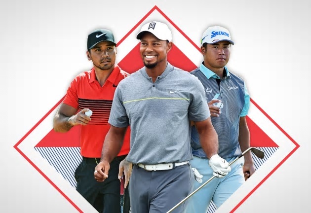 ▲1, 2라운드에서 한조에서 플레이하는 제이슨 데이, 타이거 우즈, 마쓰야마 히데키(왼쪽부터)(사진=PGA)