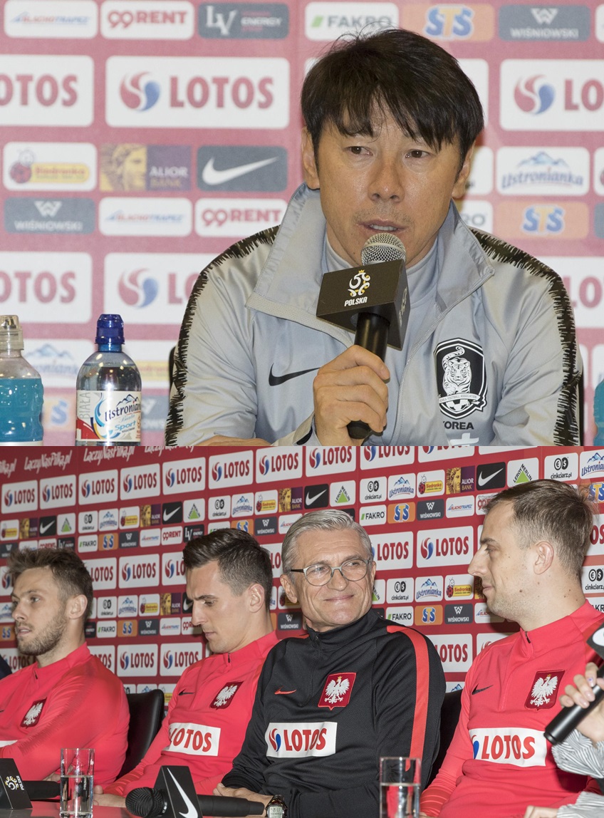 ▲신태용 대한민국 축구 국가대표팀 감독(위), 아담 나바우카 폴란드 감독.(연합뉴스)
