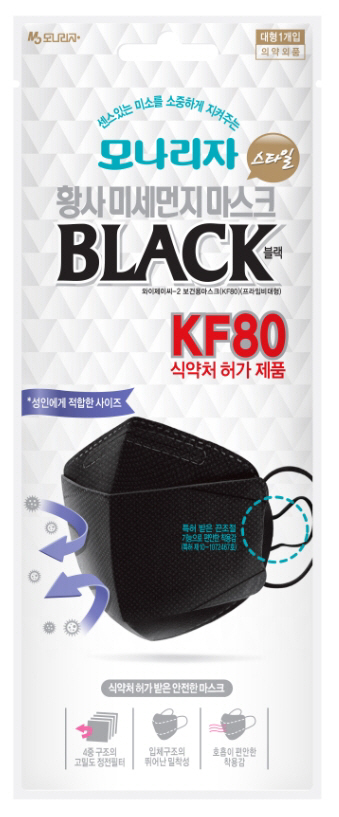 ▲모나리자 ‘스타일황사미세먼지마스크 블랙 KF80’