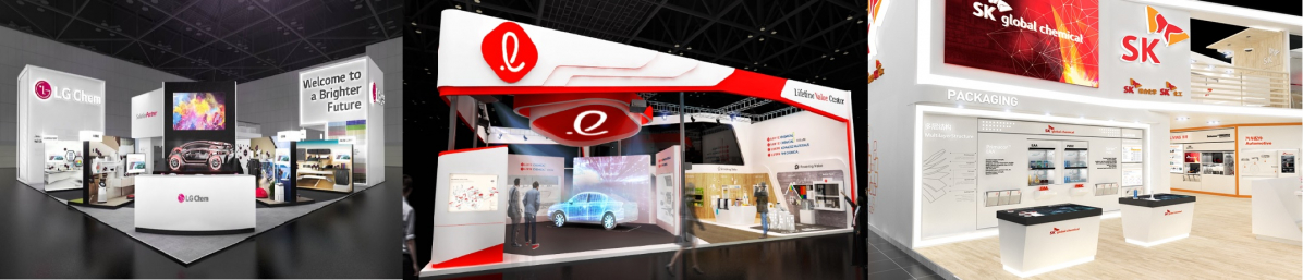 ▲'차이나플라스 2018'에 참가하는 국내 화학기업 (좌)LG화학 (가운데) 롯데그룹 화학4사 (우)SK종합화학·SK케미칼(사진제공=(좌)LG화학 (가운데)롯데케미칼 (우)SK이노베이션)