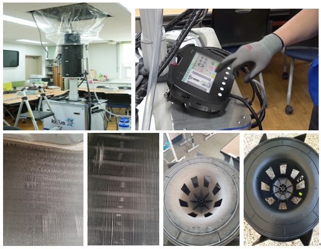 ▲클라우스 서비스 세척 및 세척 전 후 비교 (사진제공=송앤한로봇틱스)