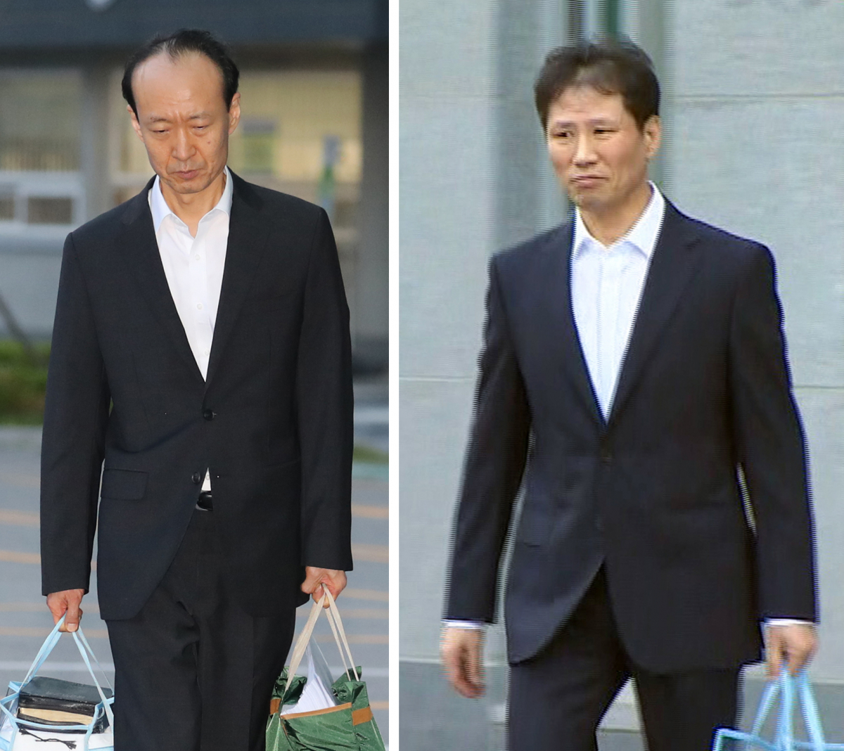 ▲박근혜 정부 청와대에서 근무하며 국가정보원 특수활동비를 받은 혐의로 구속기소 된 이재만 전 청와대 총무비서관(왼쪽)과 안봉근 전 국정홍보비서관이 18일 오후 구속 만기를 앞두고 보석으로 석방돼 서울 동부구치소를 나오고 있다. (연합뉴스)