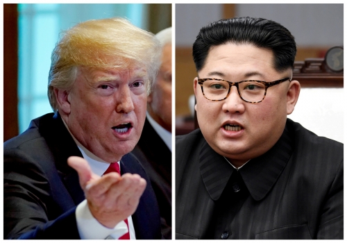 ▲도널드 트럼프 미국 대통령(왼쪽)과 김정은 북한 국무위원장. 25일(현지시간) 김계관 북한 외무성 제1부상은 담화문을 내고 미국과 대화할 의사가 있다고 밝혔다. 로이터연합뉴스
