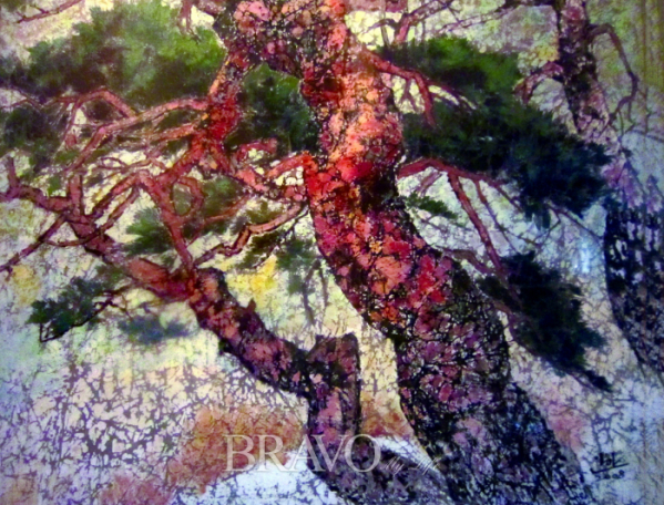 ▲[그림2] 홍소안 ‘인왕산 소나무’ 광목에 아크릴, 72×60cm, 2008년 (이재준 미술품 수집가)