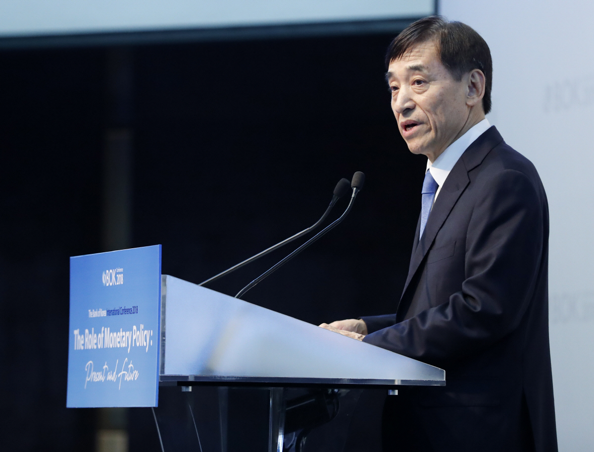 ▲한국은행이 기준금리를 인상해야 물가가 오른다는 네오피셔리즘에 주목하기 시작했다. 낮은 물가상승률에 발목이 잡혀 금리인상에 속도를 내고 있지 못한 한은 스탠스에 변화가 올지 주목되는 대목이다. 사진은 4일 이주열 한은 총재가 서울 중구 소공동 웨스틴조선호텔에서 열린 ‘2018 한국은행(BOK) 국제컨퍼런스’ 개회식에서 개회사를 하는 모습.