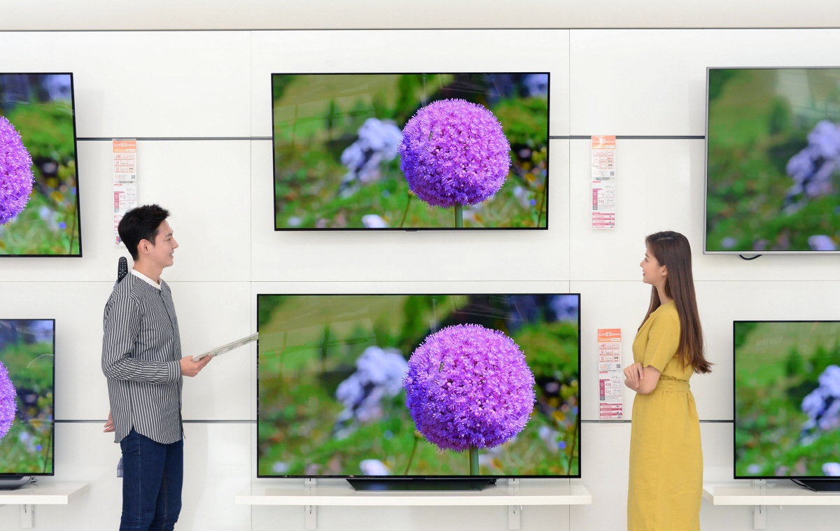 ▲LG OLED TV와 LCD TV를 소개하는 모델들 (사진제공=LG전자)