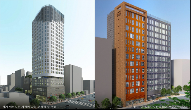 ▲대우산업개발이 수주한 천호동 오피스텔 1구역(좌)과 2구역(우) 투시도(사진=대우산업개발)