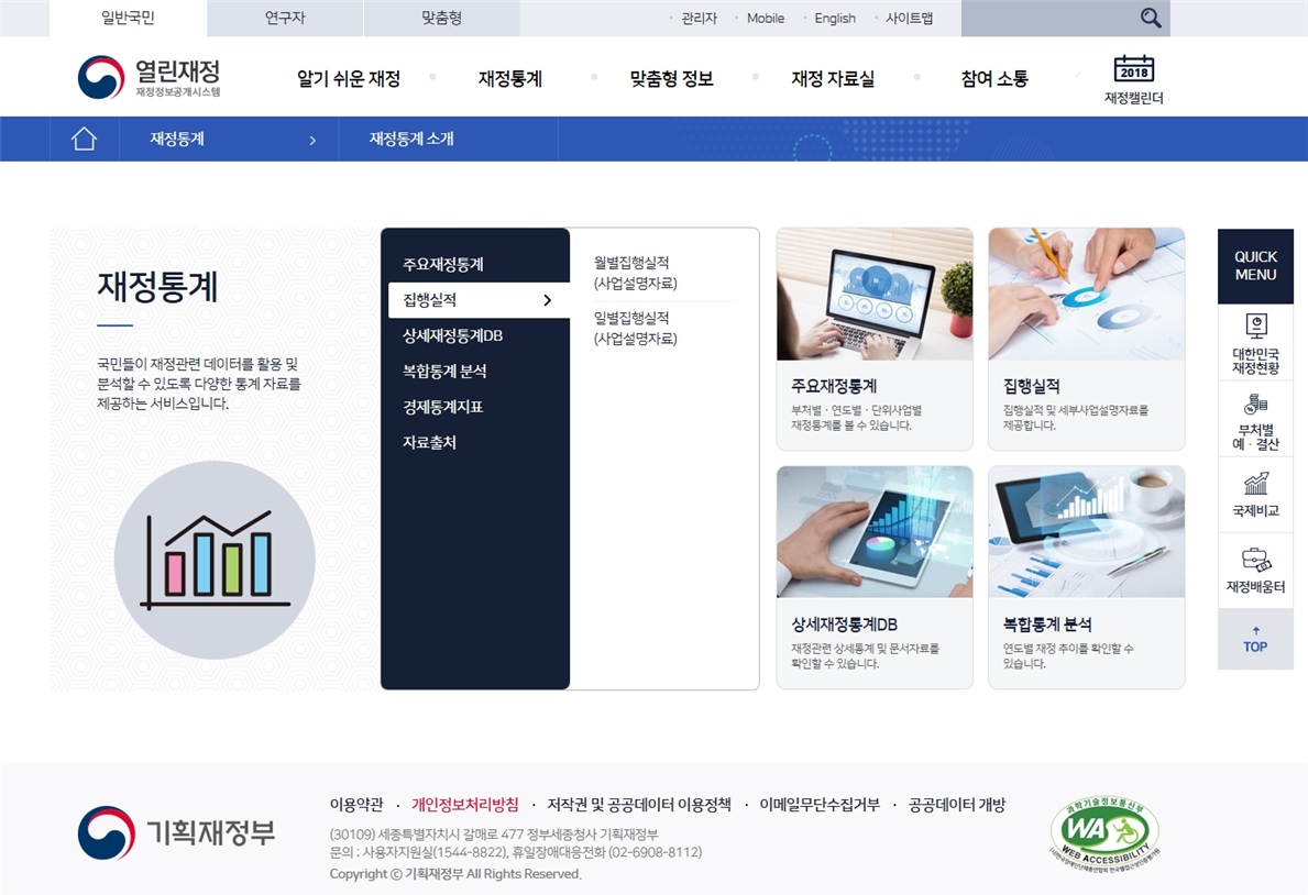 ▲'열린재정' 홈페이지(기획재정부)