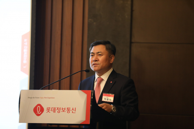 ▲마용득 롯데정보통신 대표이사가 12일 서울 여의도에서 IPO(기업공개) 간담회를 열고 DT(디지털전환)부문을 앞세워 ‘글로벌 토털 IT솔루션 기업’으로 도약하겠다는 포부를 밝혔다.(사진제공=롯데정보통신)