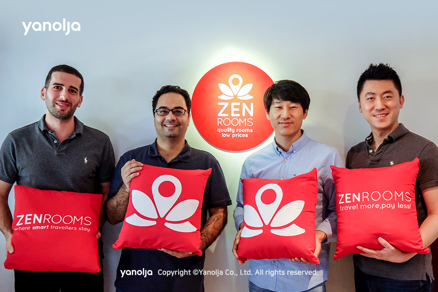 ▲ (좌측부터) 젠룸스 나단 보우블리, 키렌 타나 공동대표, 야놀자 이수진 대표, 김종윤 부대표(사진제공=야놀자)