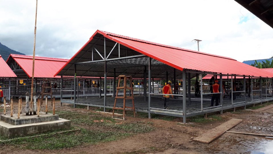 ▲SK건설은 라오스 댐 사고로 피해를 입은 이재민들을 위해 지난달 29일부터 사남사이 지역에 대규모 임시숙소를 조성하고 있다.(사진=SK건설)