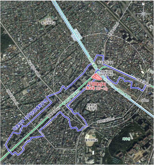 ▲관광숙박시설 사업이 추진되던 동교동 167-13번지 일대(사진출처=서울시)