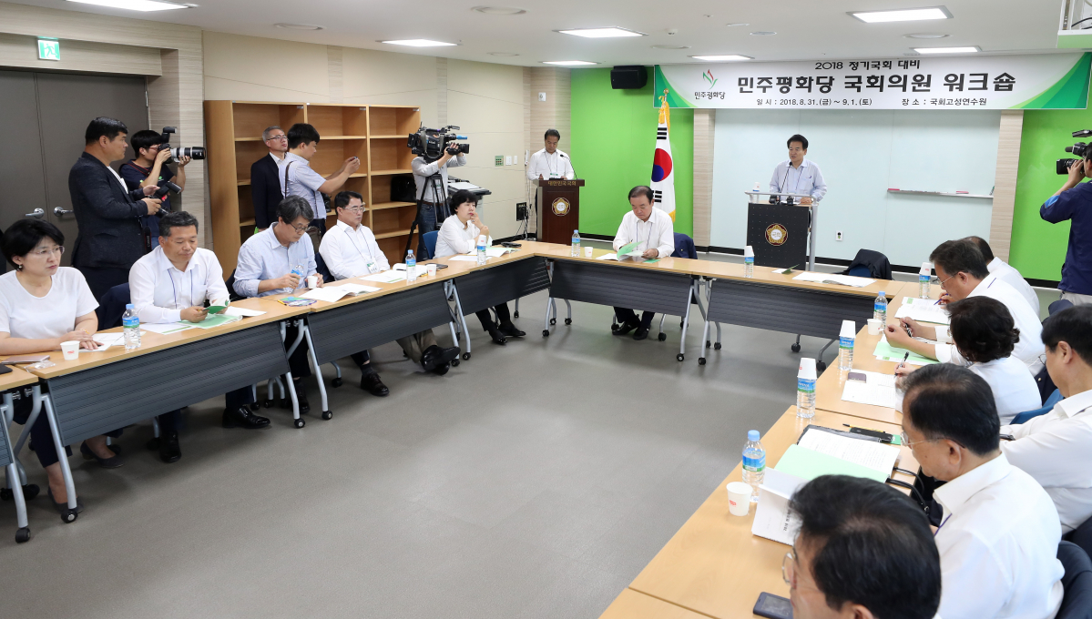 ▲민주평화당 정동영 대표가 31일 오후 강원 고성군 국회연수원에서 열린 국회의원 위크숍에서 인사말을 하고 있다.(연합뉴스)