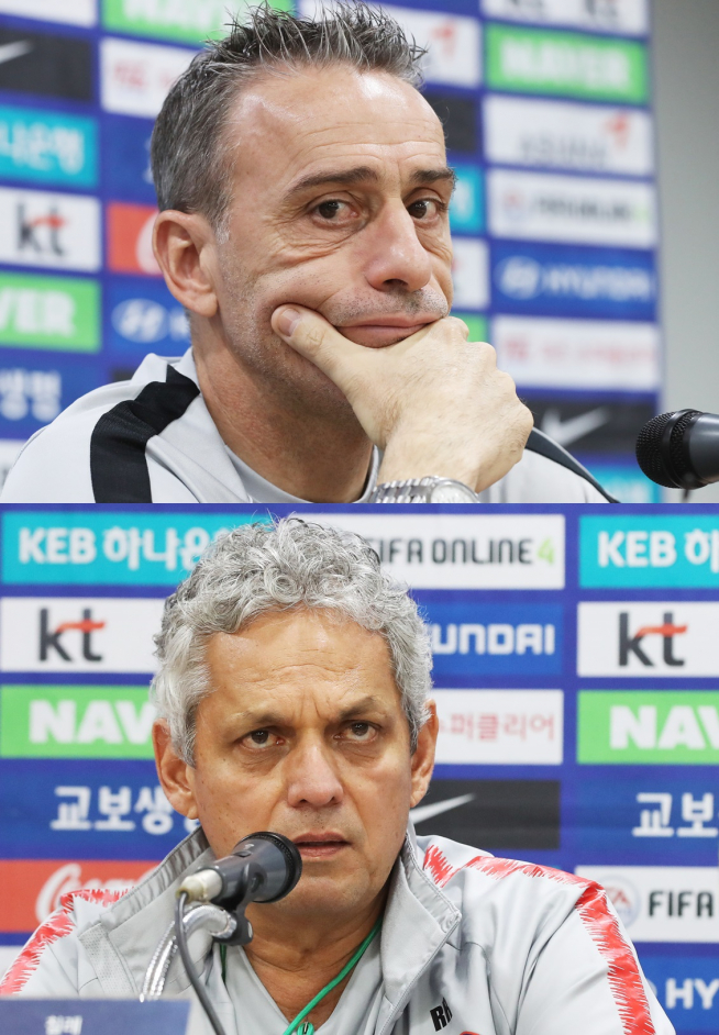 ▲파울루 벤투 한국 축구대표팀 감독(위), 레이날도 루에다 칠레 대표팀 감독.(연합뉴스)